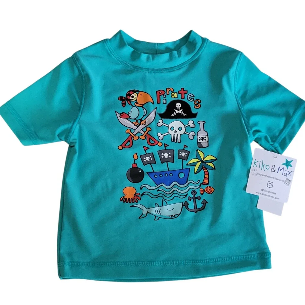 Kiko & Max Boys 3-6 months‎ Swim Trunks Rash Guard Shirt Set Outfit Pirate Shark
